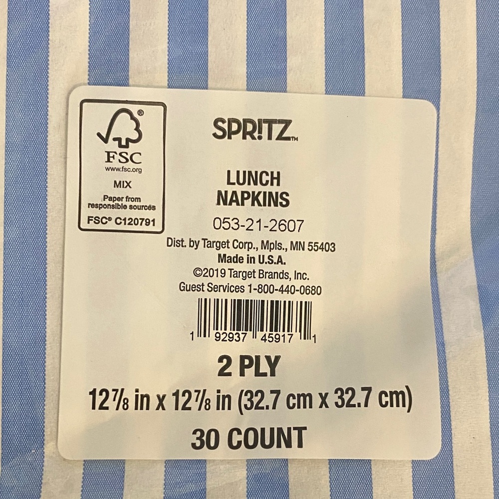 Spritz Striped Blue and White Napkins